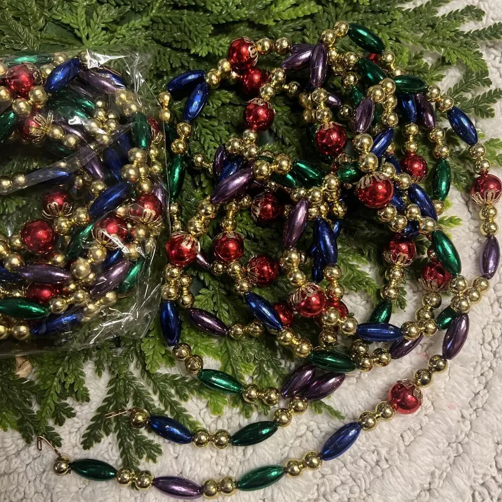 Set of 2 Faux Mercury Glass Plastic Bead Multi Christmas Garland Total 216”/18ft